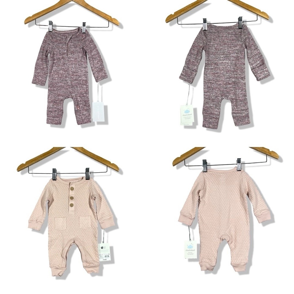 Cloud Island Rompers Kids Newborn-0M Pink Purple Quilted Marled Casual Bundle